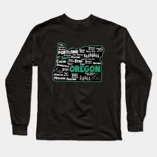 Cute map of Salem Oregon, Portland, Eugene, Springfield, Bend, Ontario, Medford Long Sleeve T-Shirt